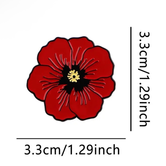 Poppy Remembrance Day Enamel Metal Pin, Red and Black - Picture 2 of 7